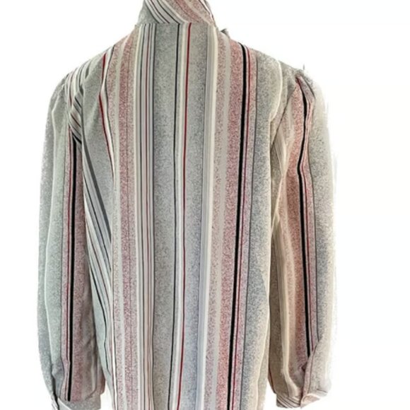 Vintage Devon Striped Button Down w P---y Neck Bow blouse size large L - Picture 2 of 4